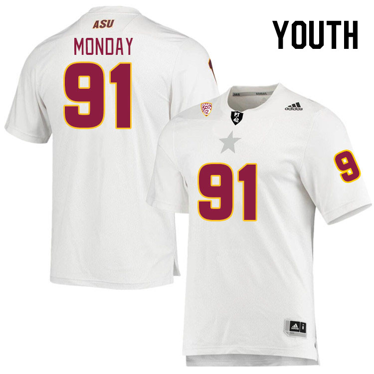 Youth #91 Tristan Monday Arizona State Sun Devils College Football Jerseys Stitched Sale-White - Click Image to Close